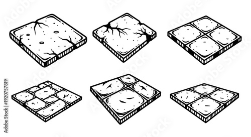 Isometric hand drawn stone tiles set for game design.