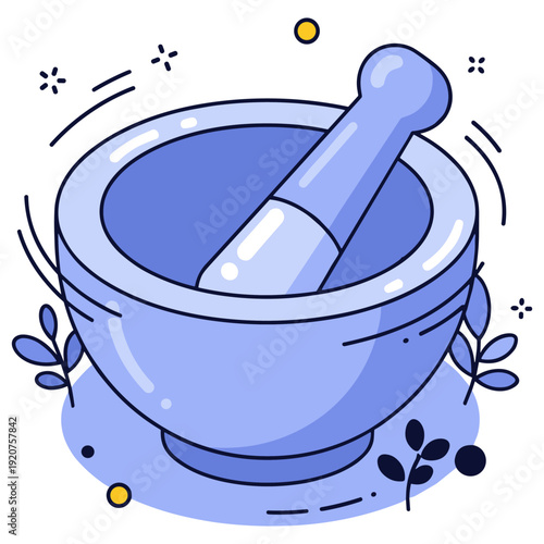 Blue mortar and pestle vector with decorative elements
