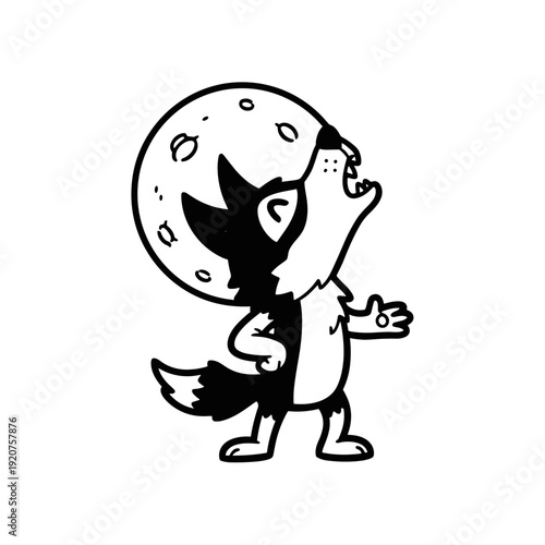 Cartoon wolf howling at the moon illustration.