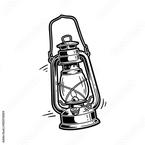 Vintage Kerosene Lantern Hand-Drawn Illustration.