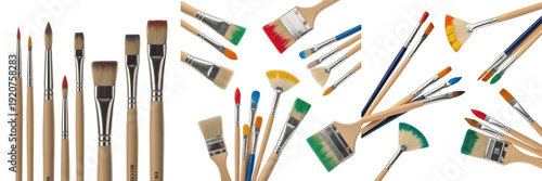 Tableau sur toile Set and collection of professional artist paintbrushes with various bristles and