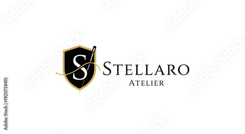 Elegant 'S' letter logo on a black shield for luxury atelier or design studio, isolated white background