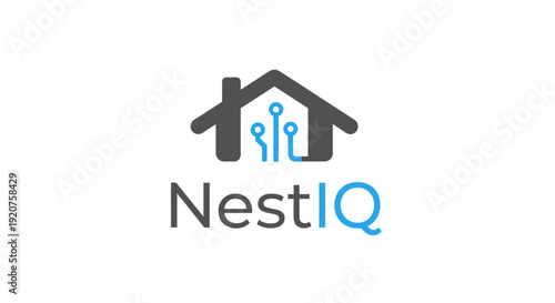 Smart home house icon with circuit board elements for intelligent systems, isolated white background