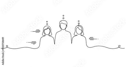 Abstract line drawing of three people connected by flowing lines, no editable stroke