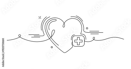 Heart health symbol with medical cross and abstract line art design, no editable stroke