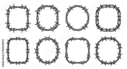 Barbed Wire Frames Collection Set of Eight Different Shapes.