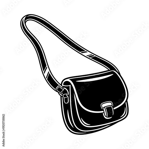 Stylish Black Leather Shoulder Bag Illustration.