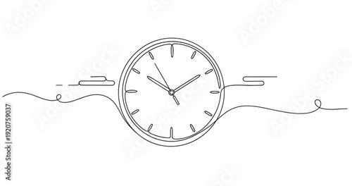 Minimalist line drawing of a clock with cloud accents. No editable strokes