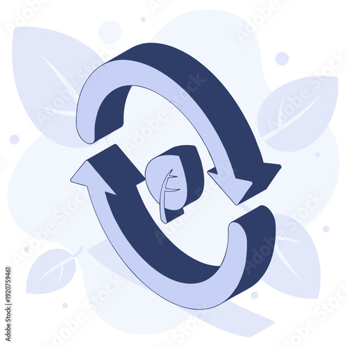 Eco-friendly concept: arrows and leaf symbolizing recycling and sustainability