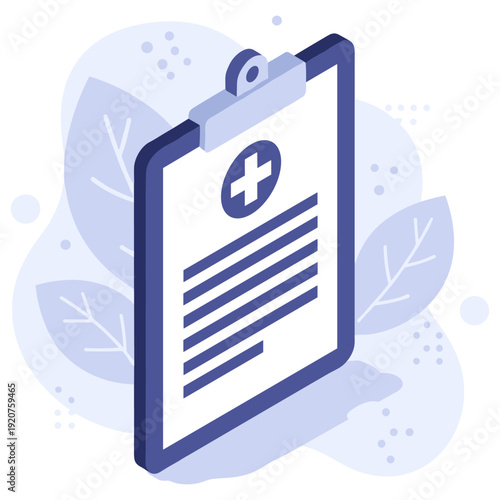 Medical clipboard icon with monochrome leaves and healthcare symbol