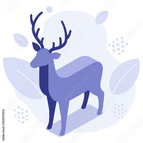 Stylized purple deer illustration with antlers and abstract leaf elements