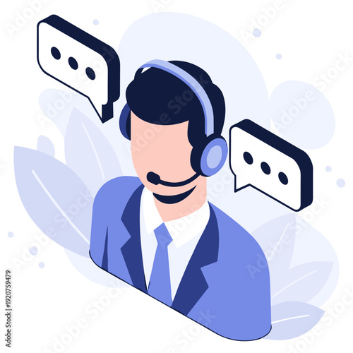 Male customer service representative with headset engaged in communication