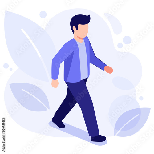 Isometric illustration of a young male walking in a casual outfit