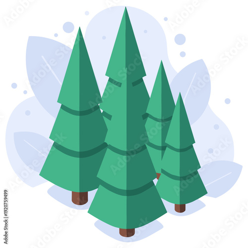 Abstract illustration of green pine trees in minimalist style