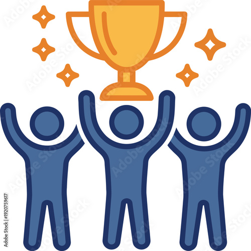 Three people celebrating with a trophy