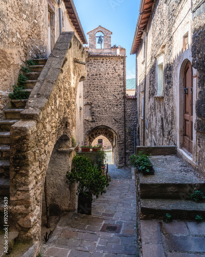 Scenic sight in the beautiful village of Castelvecchio Calvisio. Province of L'Aquila, Abruzzo, Italy.