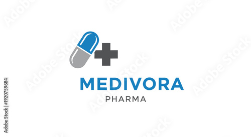 Medivora Pharma logo with capsule and cross symbol.