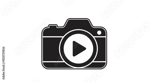 Simple black camera icon with play button on white background.