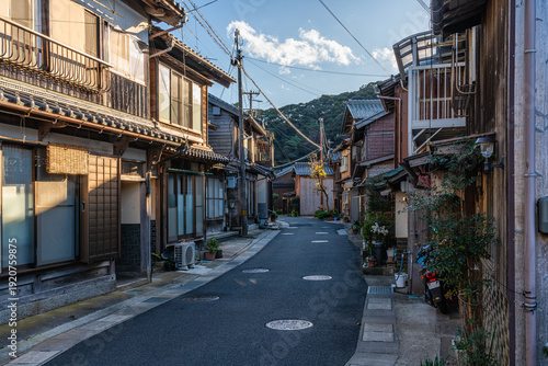 Beautiful late afternoon sight in Ine Bay, with the typical Funaya boat houses. Kyoto, Japan.