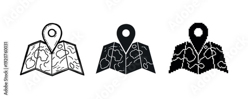 Map icon variations: outline, solid, and pixel art styles