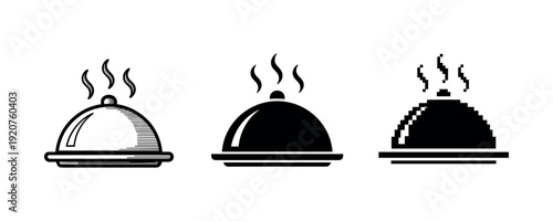Set of three restaurant cloche icons: vintage to modern styles