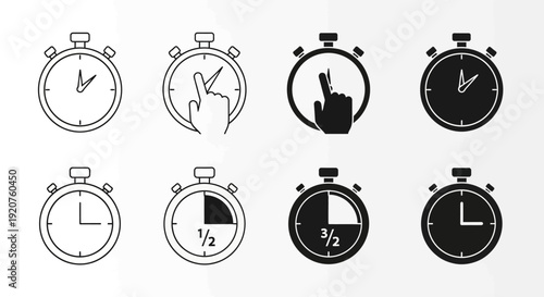 Stopwatch icon set featuring multiple time progress variations.
