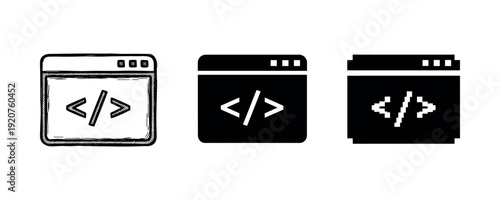 Set of code window icons featuring different styles