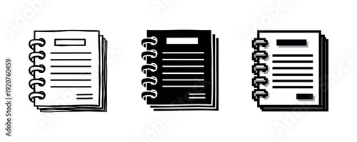Set of three spiral-bound notebooks with lined pages on a white background