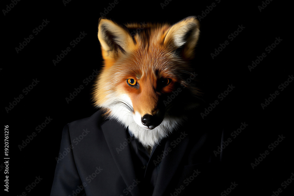 Obraz premium A fox wearing a suit looking directly ahead