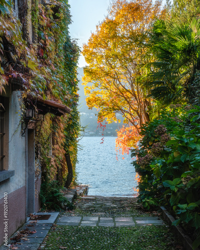 Scenic late afternoon sight in Orta San Giulio. Province of Novara, Piedmont, Italy.