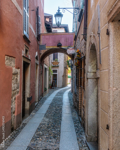 Scenic late afternoon sight in Orta San Giulio. Province of Novara, Piedmont, Italy.