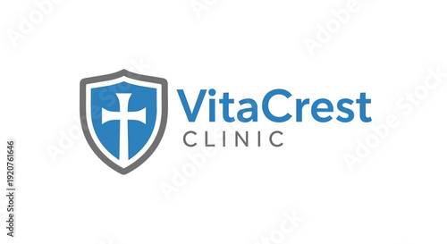 VitaCrest Clinic logo with shield and cross symbol.