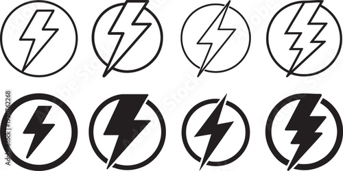 Lightning bolt thunder icon set premium uniform stroke.