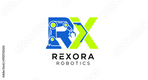 Rexora Robotics logo featuring robotic arm and stylized lettering.