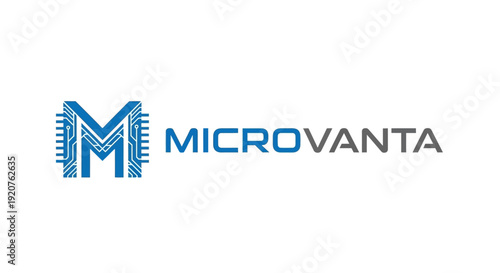 Microvanta company logo design with stylized letter M.