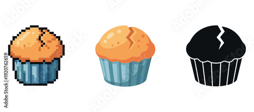 Pixel art and silhouette muffin designs in various styles