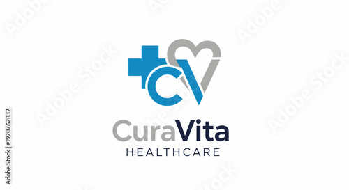 CuraVita Healthcare Logo Design with Medical Cross and Heart.