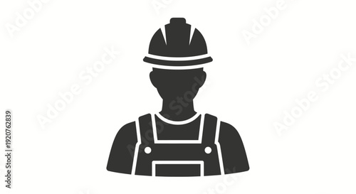 Minimalist black silhouette vector icon of a professional construction worker or laborer wearing a hard hat and safety overalls for industrial building and maintenance projects AI Generative
