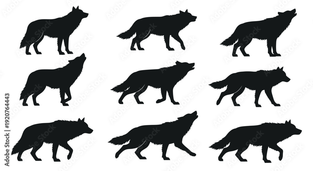 Fototapeta premium Wolf Silhouette Vector Collection
