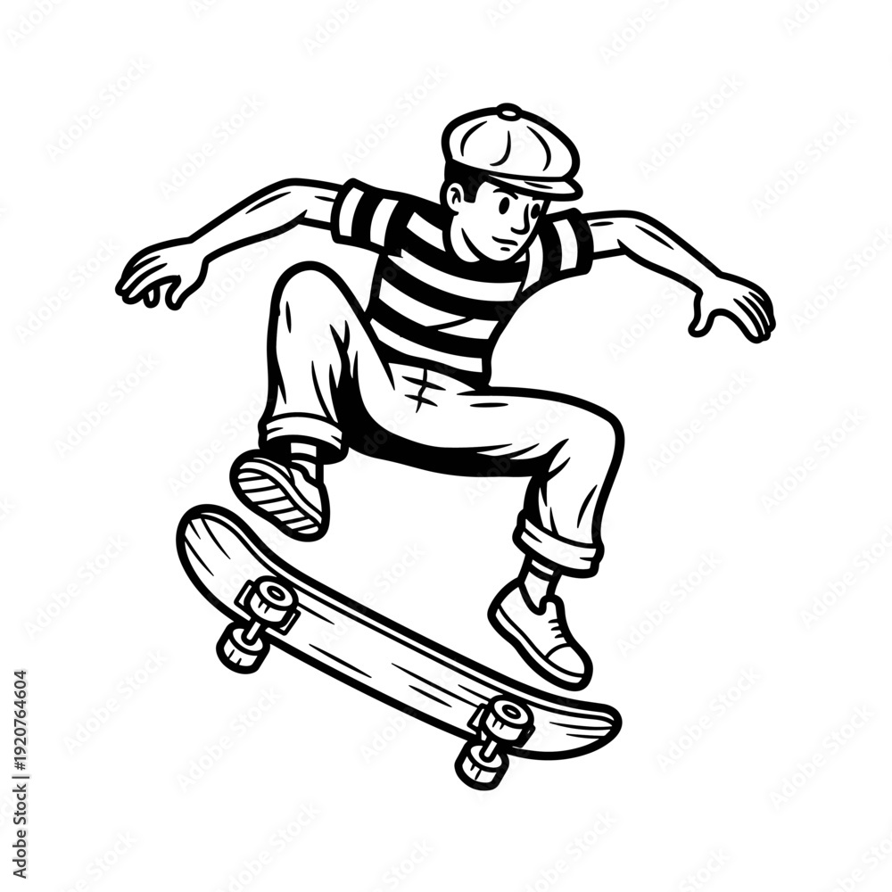 Fototapeta premium Young Boy Performing Skateboard Trick Mid-Air.
