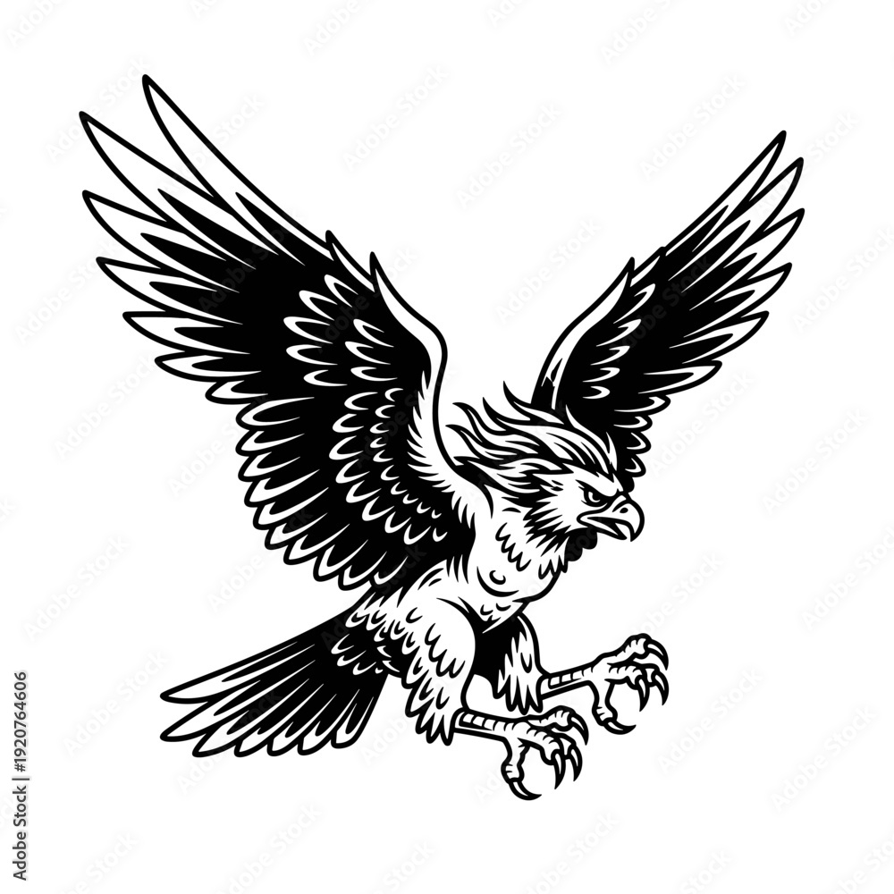 Obraz premium Majestic Eagle in Flight with Spread Wings and Sharp Talons.