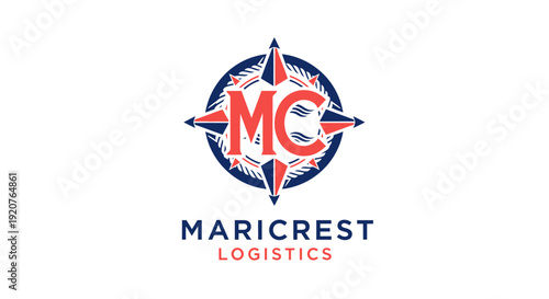 Reliable Maricrest Logistics company logo featuring a compass rose and intertwined letters MC, symbolizing navigation and global shipping, on an isolated white background.