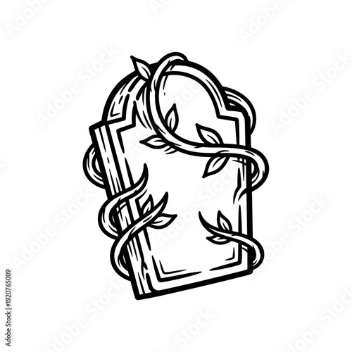 Tombstone Covered in Vines Illustration.