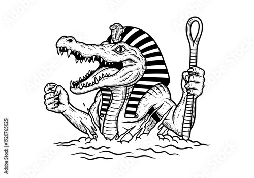 Ancient Egyptian Crocodile God Sobek Emerging from Water.