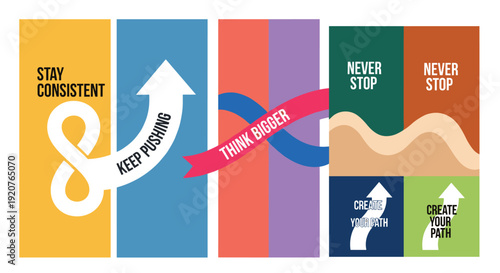 Motivational Graphic Design with Inspirational Phrases and Abstract Shapes success growth