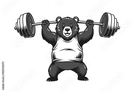 Strong Bear Lifting Heavy Weights in Gym.