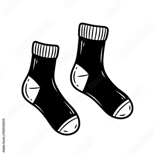 Black socks with white accents hand drawn illustration.