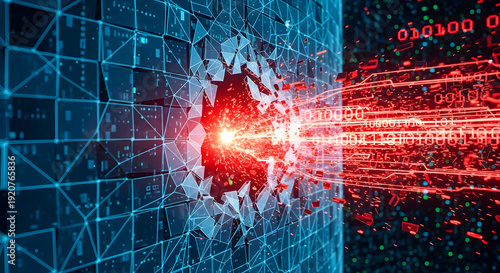 Digital Wall Breach: Cyber Attack, Data Breach, Network Security Threat