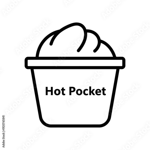 Hot Pocket Icon: Simple Line Art of Stuffed Pastry in Container, Food Snack Graphic