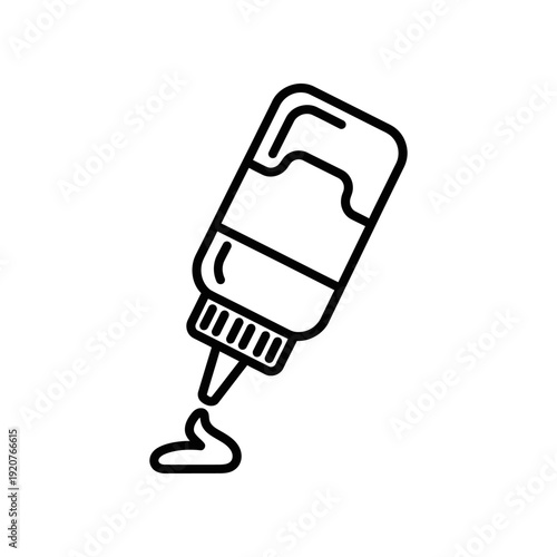 Black Outline of Adhesive Squeeze Tube with Glue on White Background